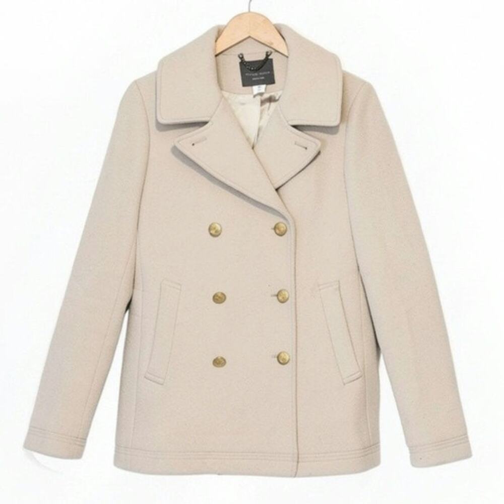 J.Crew Stadium Cloth Wool Cream Peacoat Double Breasted Classic Winter Coat 10T - Picture 15 of 16